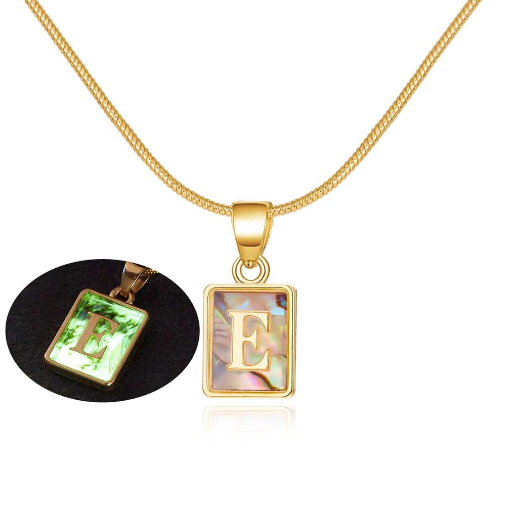 26 Letter Square Necklace Colorful Shell Luminous Pendant Chain Necklace For Women - Minihomy