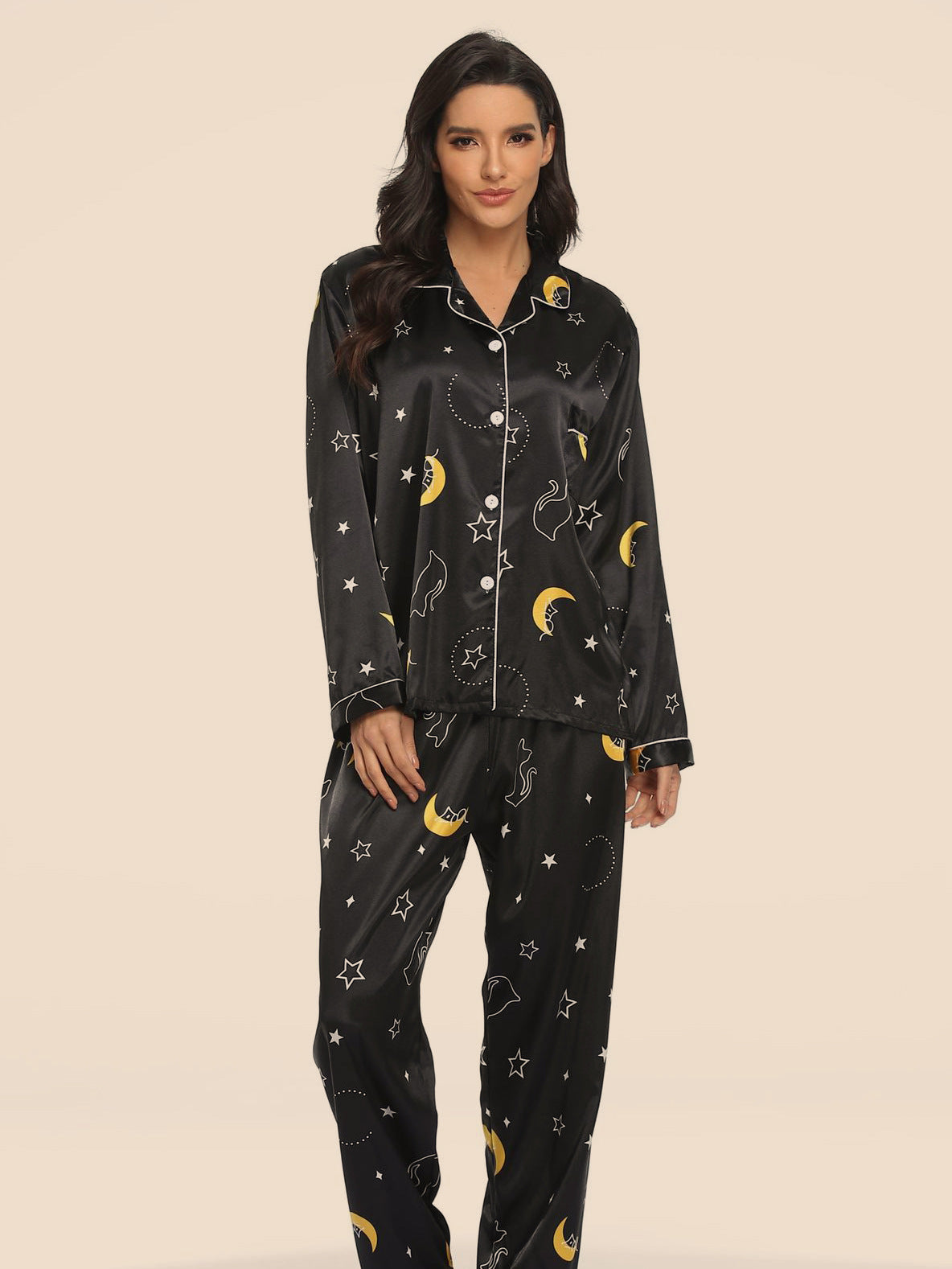 Two-piece Stretch Satin Home Wear Pajamas Women