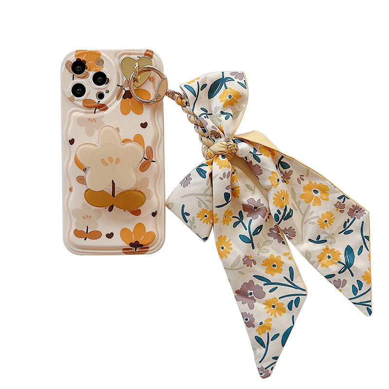 Autumn Leaves And Flowers With Bow Silk Scarf Phone Cases - Minihomy