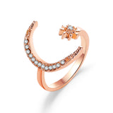 Moon And Star Opening Rings: Fashionable Rhinestone Jewelry