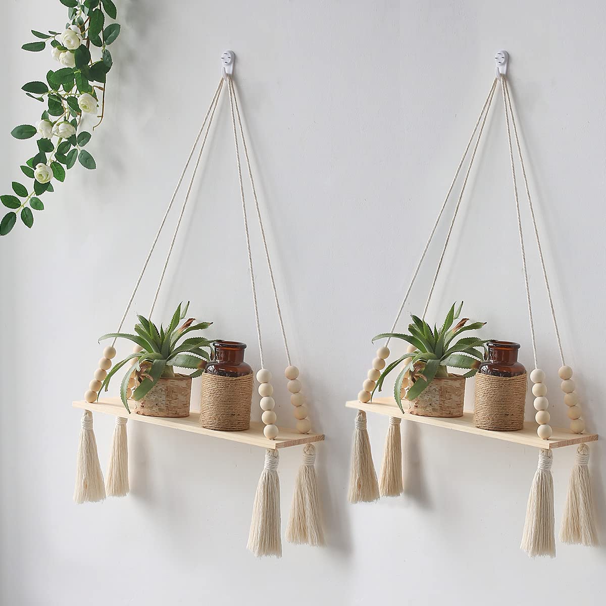 Tassel Decor Woven Wall Hanging Board Plant Shelf Indoor