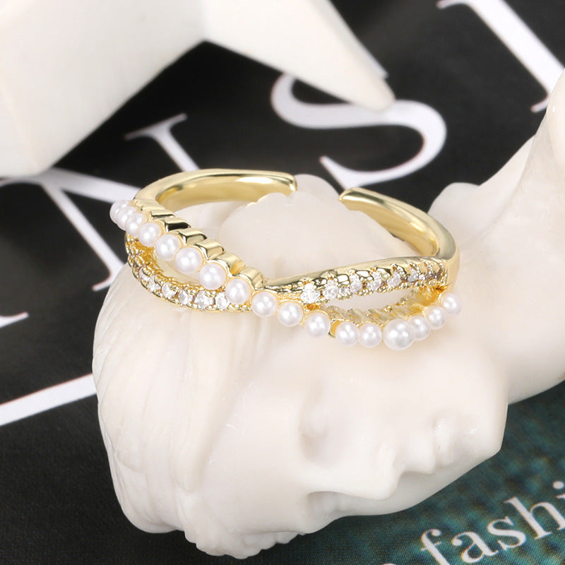 Pearl Temperament Female Cross Index Finger Ring - Minihomy