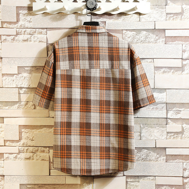 Men's Oversized Casual Short-sleeved Plaid Shirt - Minihomy