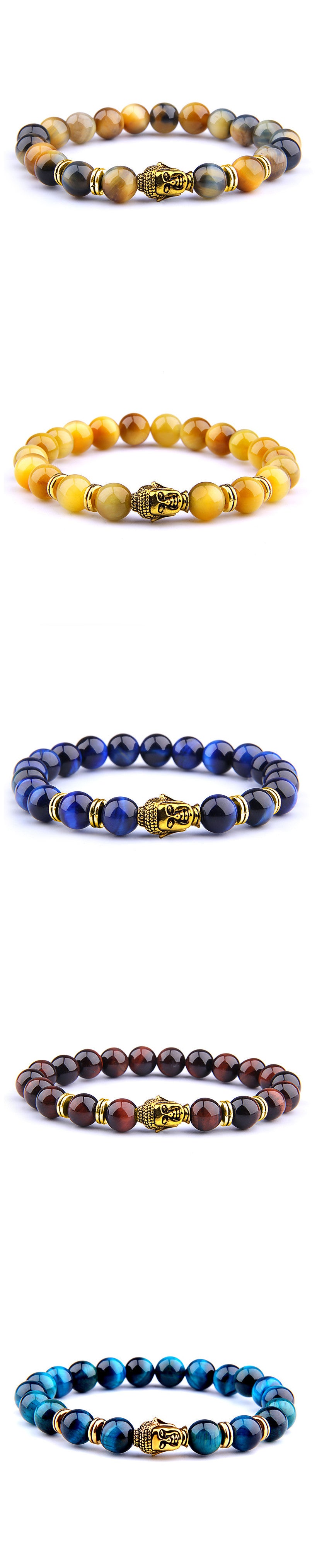 Buddha Head Elastic Charm Beads Gemstone Bracelet - Minihomy