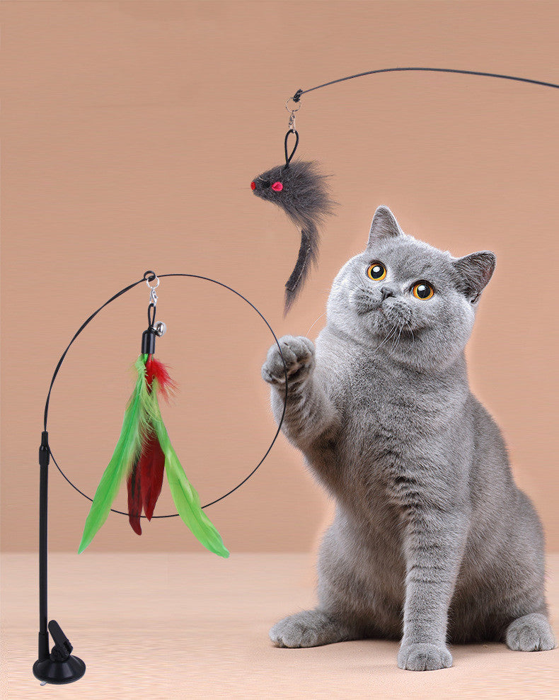 Cat Teaser Adsorption Handheld Steel Wire Cat Teaser Multi-head Replaceable Cat Toy Pet Supplies - Minihomy