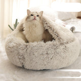 Pet Bed Round Plush Warm Bed House Soft Long Plush Bed  2 In 1 Bed - Minihomy