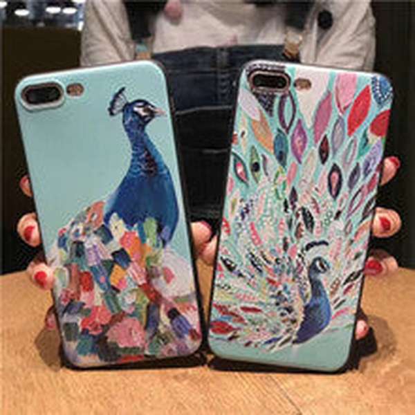 Compatible with Apple Embossed Cartoon Peacock Mobile Shell Soft Cover - Minihomy