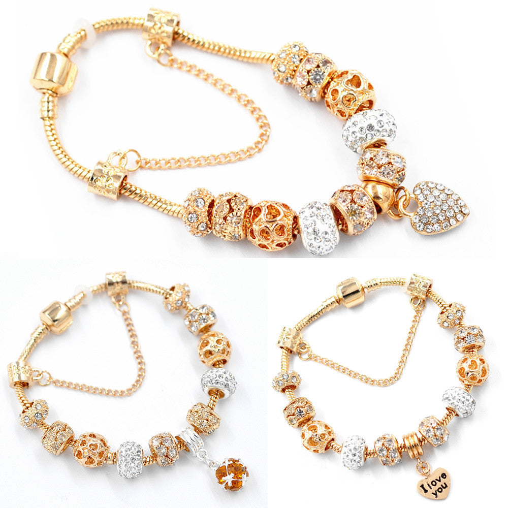 Gold Snake Chain Crystal Heart Bracelet - Minihomy