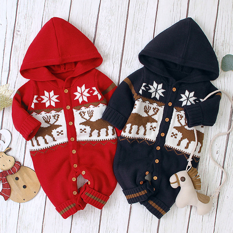 Boys and Girls Knitted Hooded Baby Romper - Minihomy