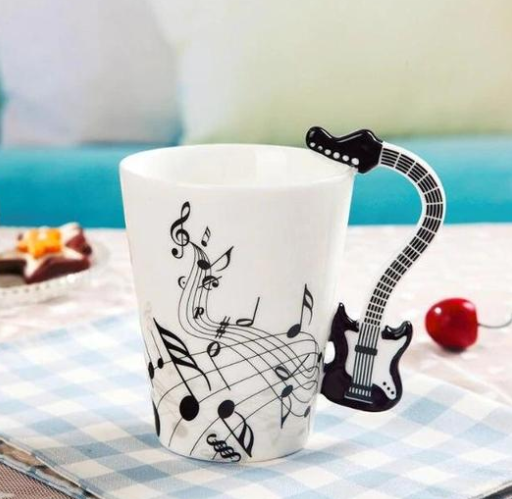 Coffee cup with music notes in the form of saxophone handle ceramic porcelain cup of tea milk method