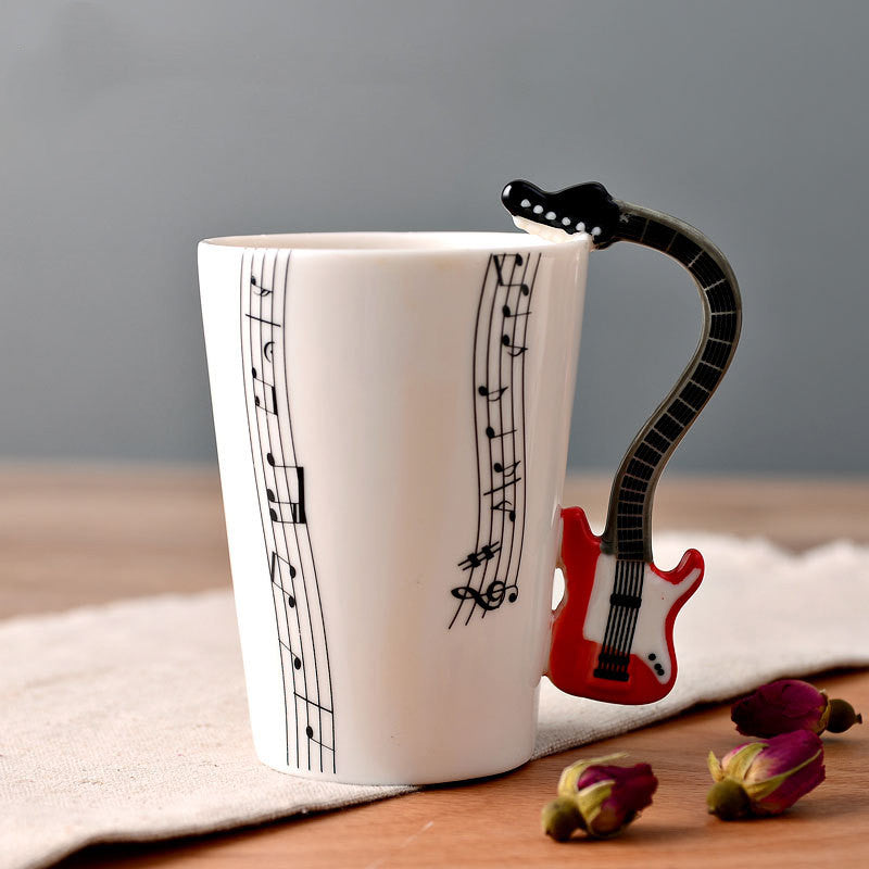 Coffee cup with music notes in the form of saxophone handle ceramic porcelain cup of tea milk method - Minihomy