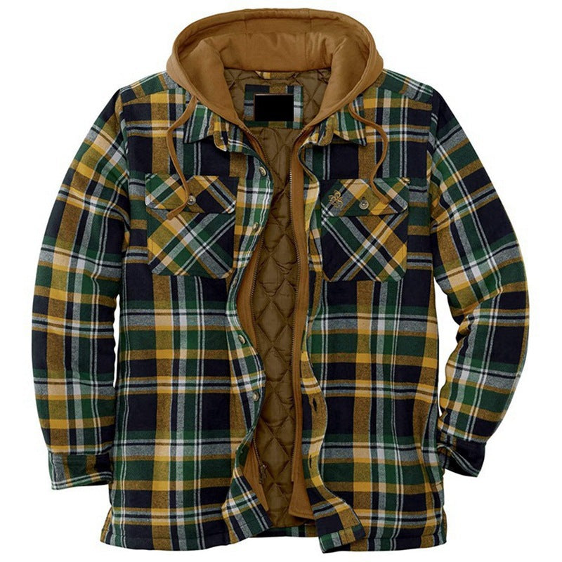 Thickened Cotton Padded Plaid Long Sleeve Loose Hooded Jacket