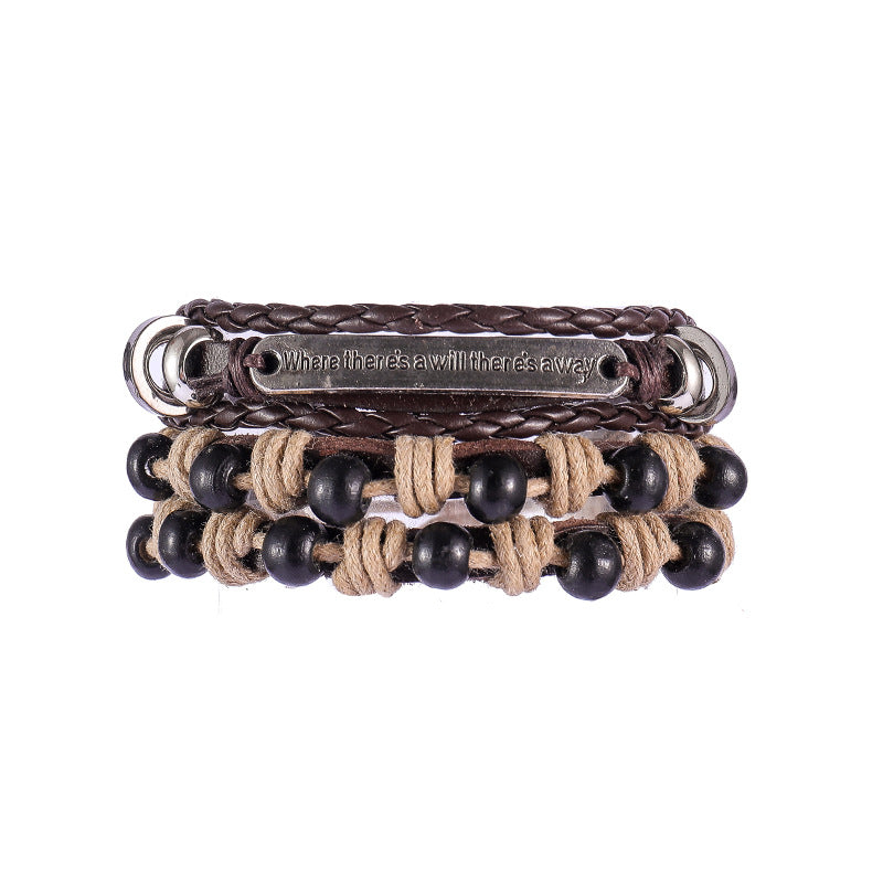 Simple Cowhide Bracelet Color Retro Ethnic Style Beaded Weaving