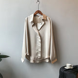 Summer Shirt Long Sleeve Satin Women's Vintage Street Silk Shirts