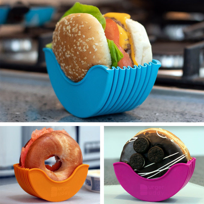 Silicone Burger Holders Reusable Sandwiches Holder Box Beef Press Patty Mold Hamburger Bun Shell Kitchen Tool BPA-Free Dishwash