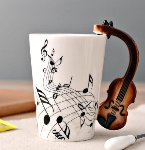 Coffee cup with music notes in the form of saxophone handle ceramic porcelain cup of tea milk method