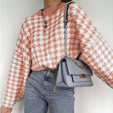 Houndstooth knit casual retro pullover sweater - Minihomy