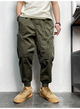 Men's Elastic Waist Zipper Big Pockets Drawstring Sports Cargo Pants