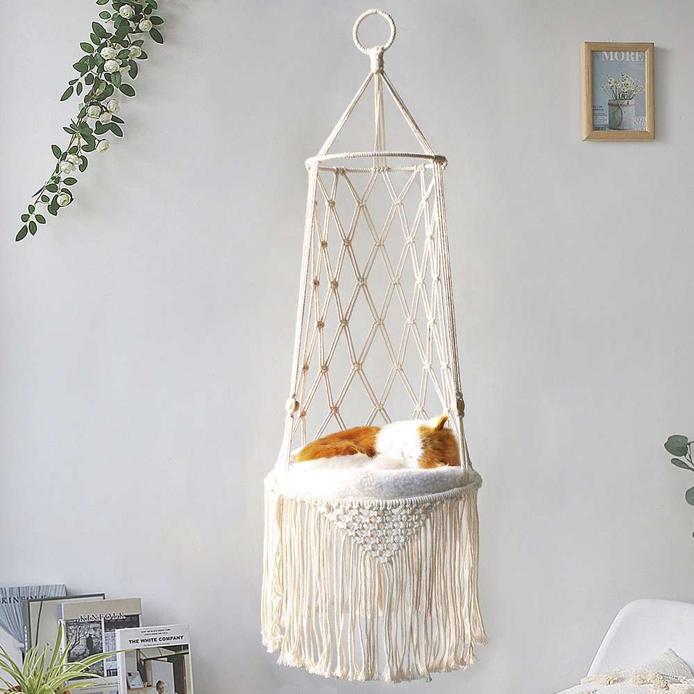 Macrame Hanging Pet Bed Macrame Cat Hammock Wall Hanging Cat Hammock - Minihomy