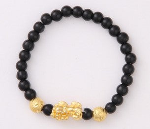 Obsidian 18K Gold Beads Bracelet Men Women - Minihomy