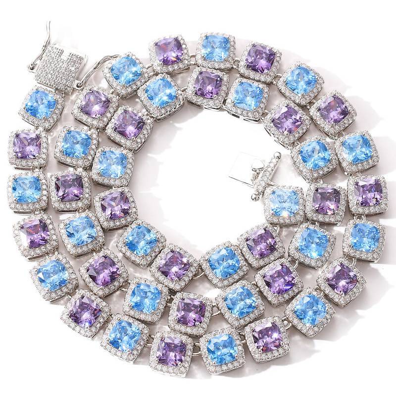 10mm square color blue purple zircon necklace - Minihomy