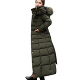 Large fur collar belt winter loose and thick down padded jacket - Minihomy