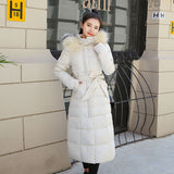 Large fur collar belt winter loose and thick down padded jacket - Minihomy