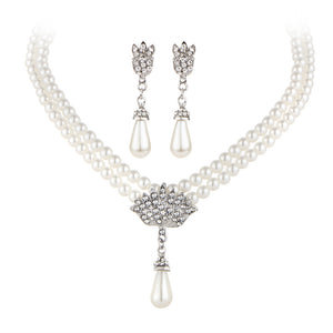Jewelry Bridal Pearl Crystal Diamond Short Clavicle Neck Necklace Set