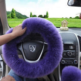 Pure Wool Car Steering Wheel Cover Leather Sheepskin Handle Hand Brake Set Gear Set Three-piece