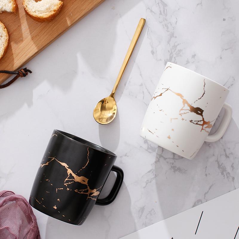 European style golden marbled ceramic cup - Minihomy