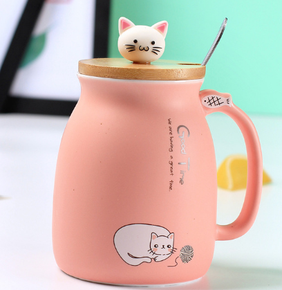 Heat-resistant Cup Cartoon with Lid Cup Kitten Milk Coffee Ceramic Mug Children Cup Office Gifts - Minihomy