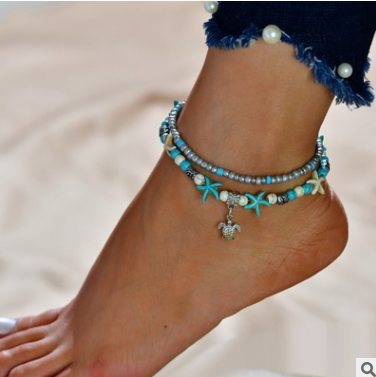 Yoga Anklet Turtle Bracelet Beach Pendant Starfish Pearl Retro Turtle Anklet