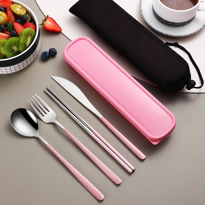 304 Dinnerware Set Flatware Kitchen Accessories Camping Travel Sets Gold Knife Fork Spoon Portable Cutlery Sets With Case - Minihomy