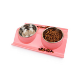 Pet Dog Bowl Puppy Cat Bowl Water Food Storage Feeder Non-toxic PP Resin Stainless Steel Combo Rice Basin 3 Colors