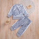 Breathable Clothes Set Cute Fashion O-Neck Long Sleeve Gold Velvet Sweatshirt Trousers Sets - Minihomy