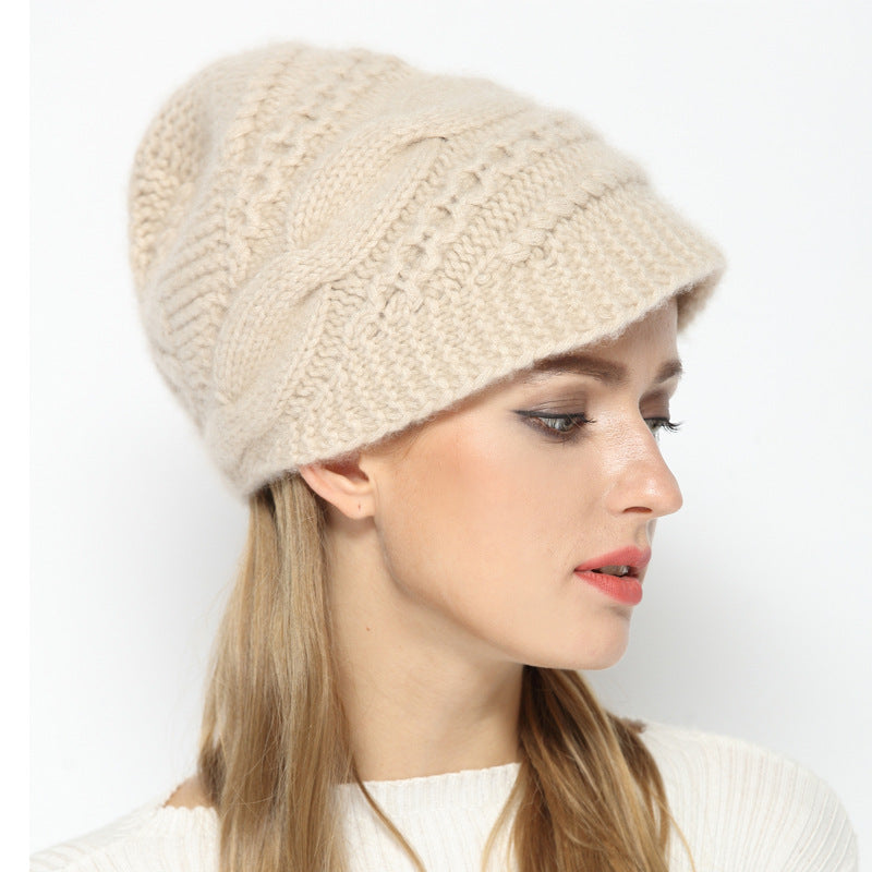 Hand-knitted cashmere warm hat with brim - Minihomy