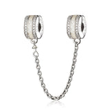 S925 Sterling Silver Transparent CZ White Enamel Shiny Pot Safety Chain