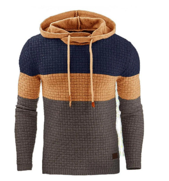 Men's Jacquard Sweater Long-sleeved Hoodie Warm Color Hooded Sweatshirt