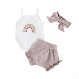 Three-Piece Baby Girl Sling Romper Plaid Shorts