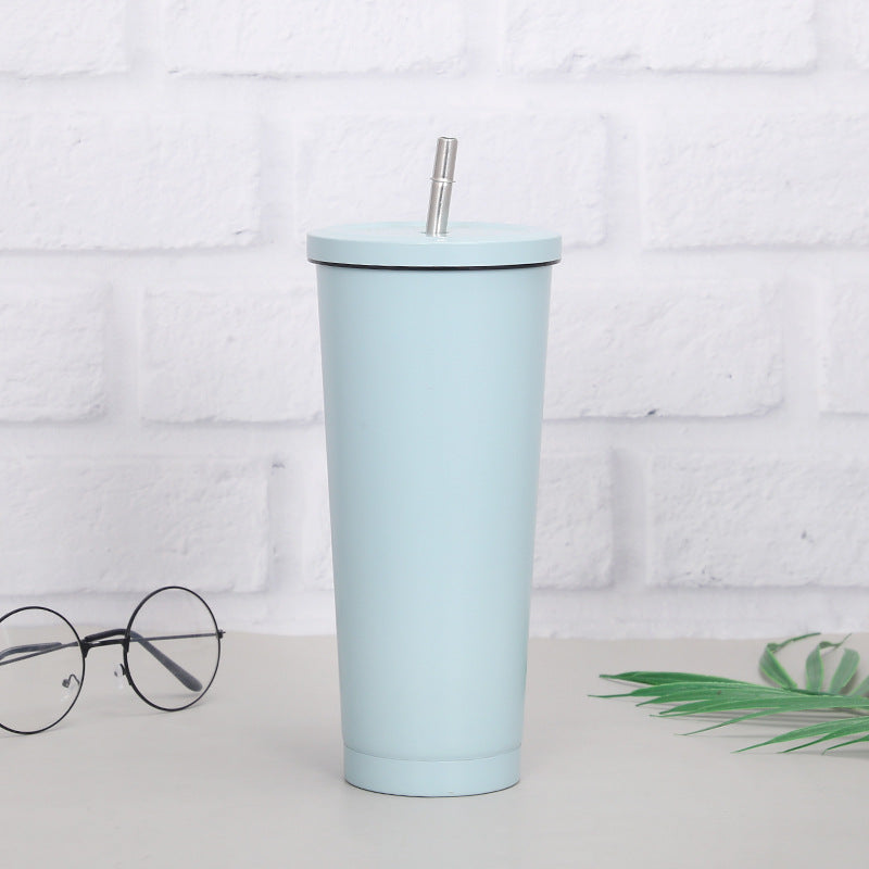 Creative Coffee Cup with Stainless Steel Straw Cup