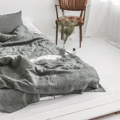 Simple Plain Linen Washed Four-Piece Cotton And Linen Comfortable Bedding