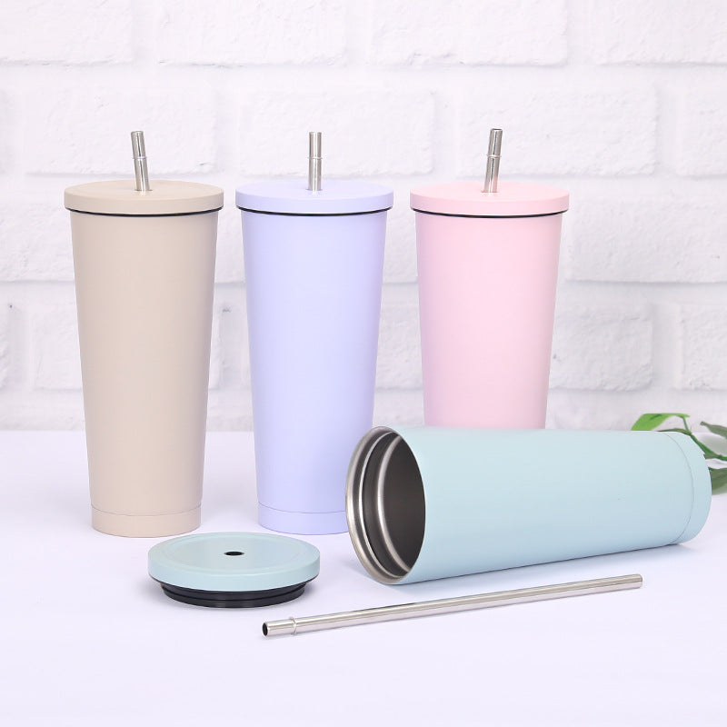 Creative Coffee Cup with Stainless Steel Straw Cup