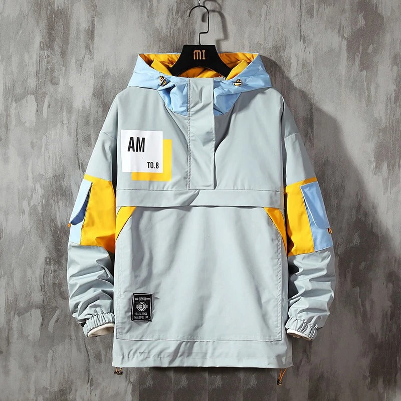 Men's Print Color Block Hooded Jacket - Minihomy