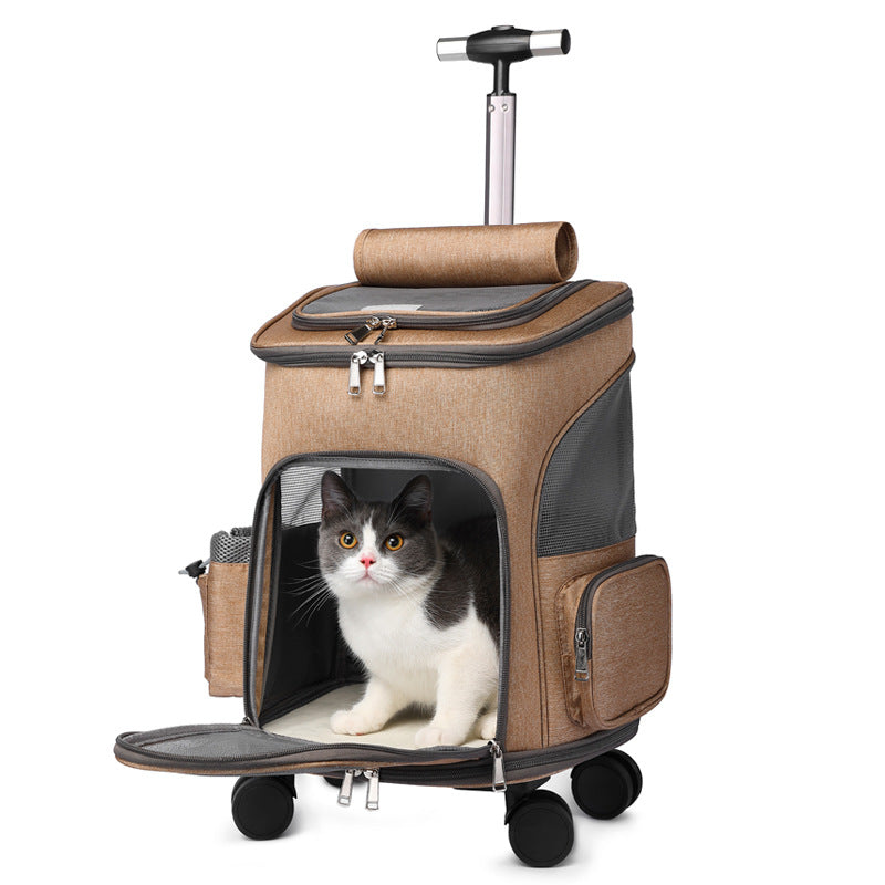 Traveling Cat Backpack With Universal Wheel Trolley Pet Bag