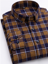 Cotton Plaid Shirt - Men's Long-Sleeved Cotton Fleece Shirt