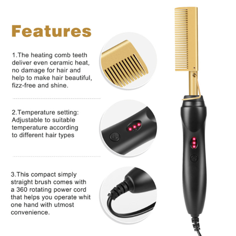 Electric Straight Hair Curling Comb Dry Wet Dual Purpose Copper Comb