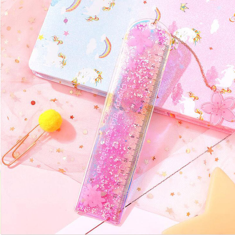 Quicksand Into The Oil Bookmark Ruler Cute Laser Girl Heart Ruler Creative Multifunctional Student Stationery Ruler