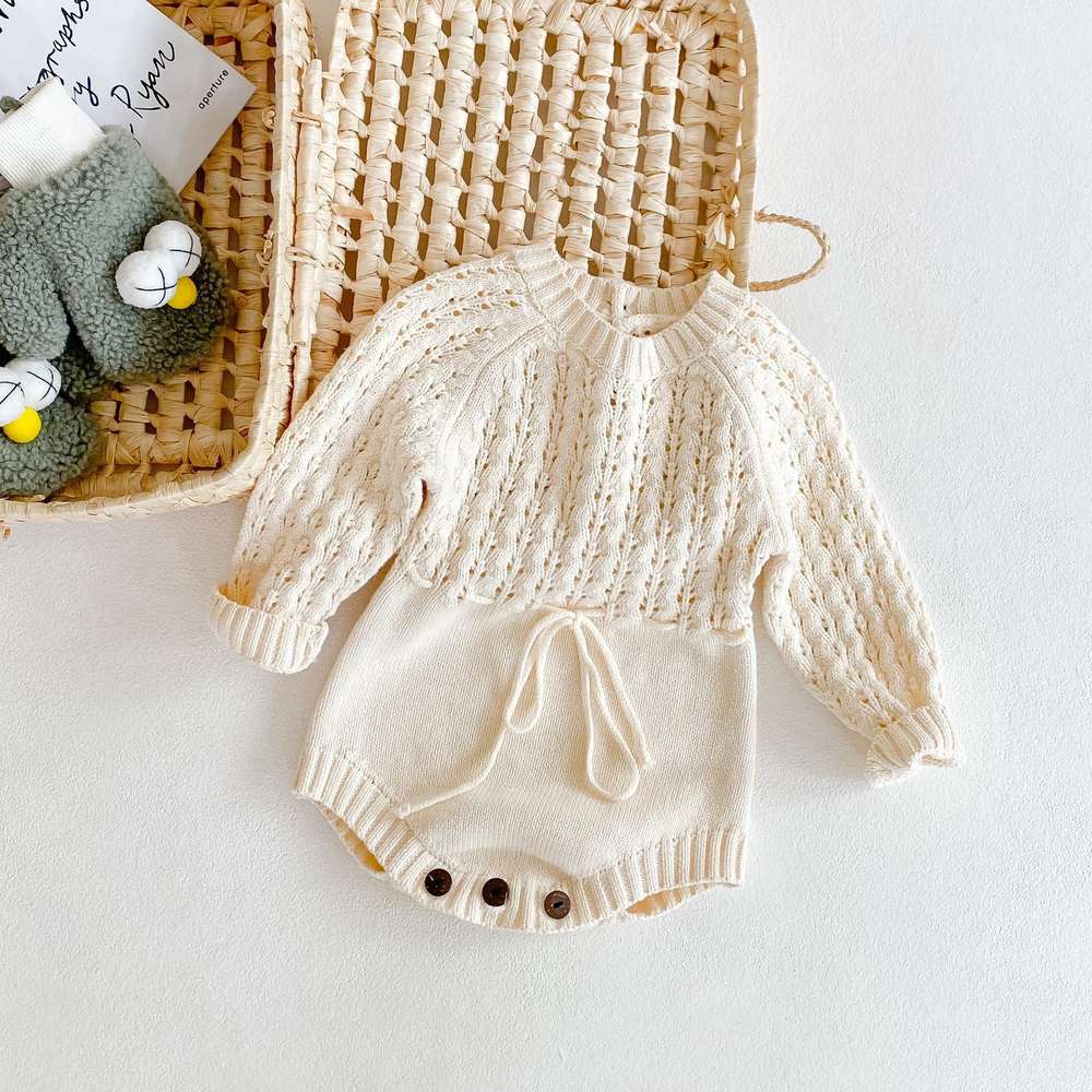 Girl Baby Knitted Hollow Waist Girdle Long Sleeves Harpy Dress Triangle - Minihomy