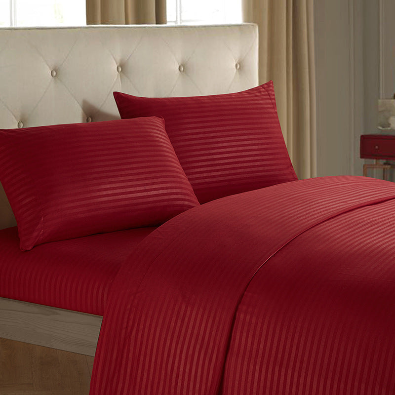 Plain Color Imitation Satin Striped Home Textile Four-piece Set Simple Bedding Set Multi-color Optional