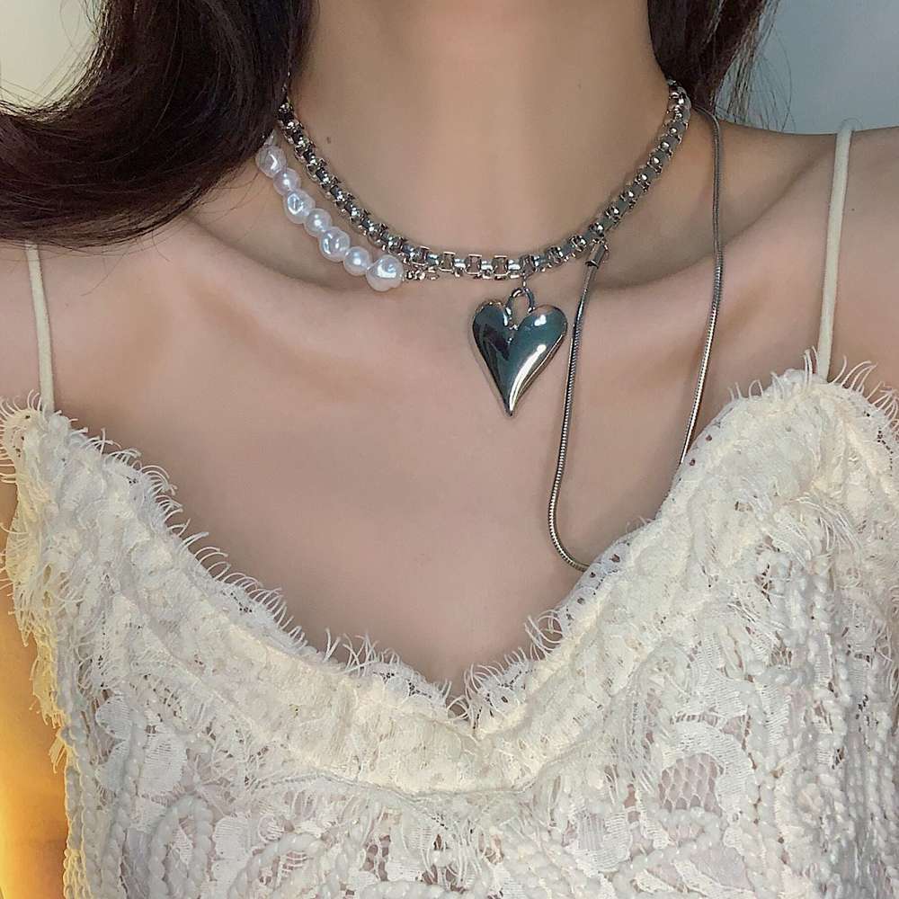 Double-Layer Pearl Chain Temperament Metal Love Pendant - Minihomy